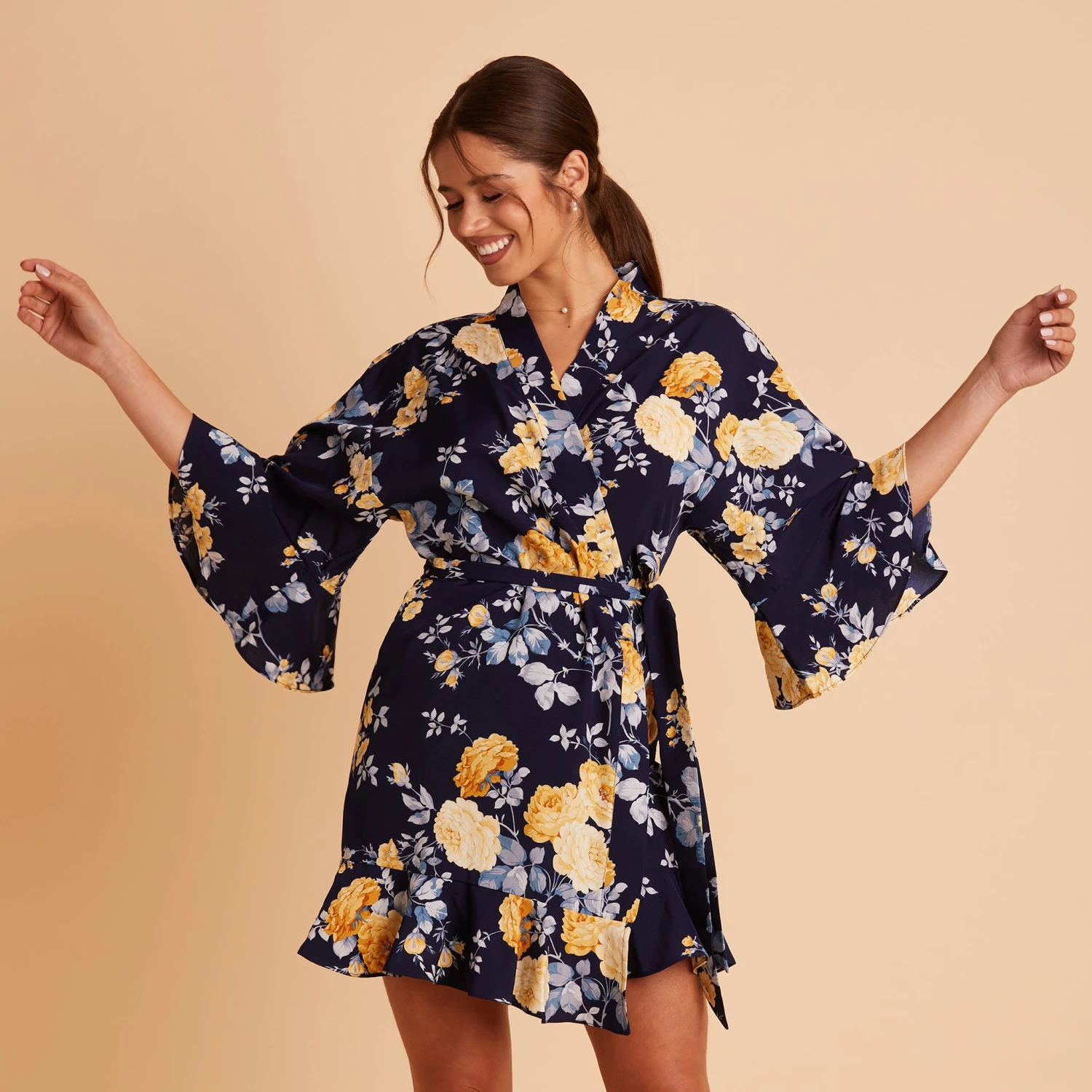 Kenny Floral Ruffle Robe - Navy Marigold 4 Kenny Floral Ruffle Robe - Navy Marigold - Image 2