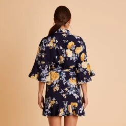 Kenny Floral Ruffle Robe - Navy Marigold 11 Kenny Floral Ruffle Robe - Navy Marigold -Elegance Bridal Store BIRDY GREY KENNY FLORAL RUFFLE ROBE NAVY MARIGOLD 03