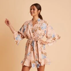 Kenny Floral Ruffle Robe - Peach Floral -Elegance Bridal Store BIRDY GREY KENNY FLORAL RUFFLE ROBE PEACH 01