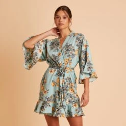 Kenny Floral Ruffle Robe - Teal Floral -Elegance Bridal Store BIRDY GREY KENNY FLORAL RUFFLE ROBE TEAL 01