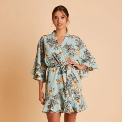 Kenny Floral Ruffle Robe - Teal Floral -Elegance Bridal Store BIRDY GREY KENNY FLORAL RUFFLE ROBE TEAL 02