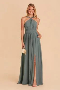 Kiko Chiffon Dress - Sea Glass -Elegance Bridal Store BIRDY GREY KIKO SLIT CHIFFON BRIDESMAID DRESS SEAGLASS 02