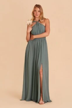 Kiko Chiffon Dress - Sea Glass -Elegance Bridal Store BIRDY GREY KIKO SLIT CHIFFON BRIDESMAID DRESS SEAGLASS 03