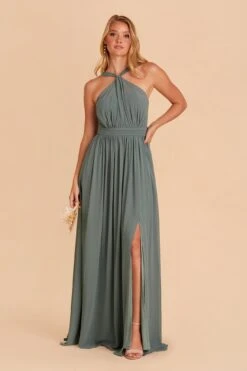 Kiko Chiffon Dress - Sea Glass -Elegance Bridal Store BIRDY GREY KIKO SLIT CHIFFON BRIDESMAID DRESS SEAGLASS 04