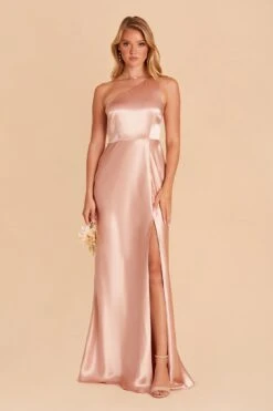 Kira Shiny Satin Dress - Rose Gold