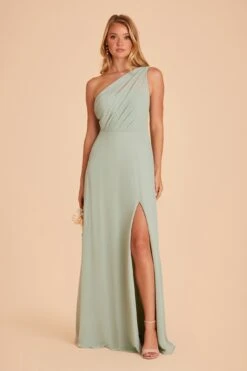 Kira Dress - Sage -Elegance Bridal Store BIRDY GREY KIRA SLIT CHIFFON BRIDESMAID DRESS SAGE 02