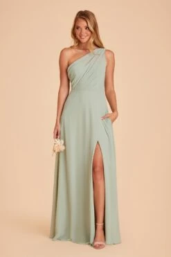 Kira Dress - Sage -Elegance Bridal Store BIRDY GREY KIRA SLIT CHIFFON BRIDESMAID DRESS SAGE 04