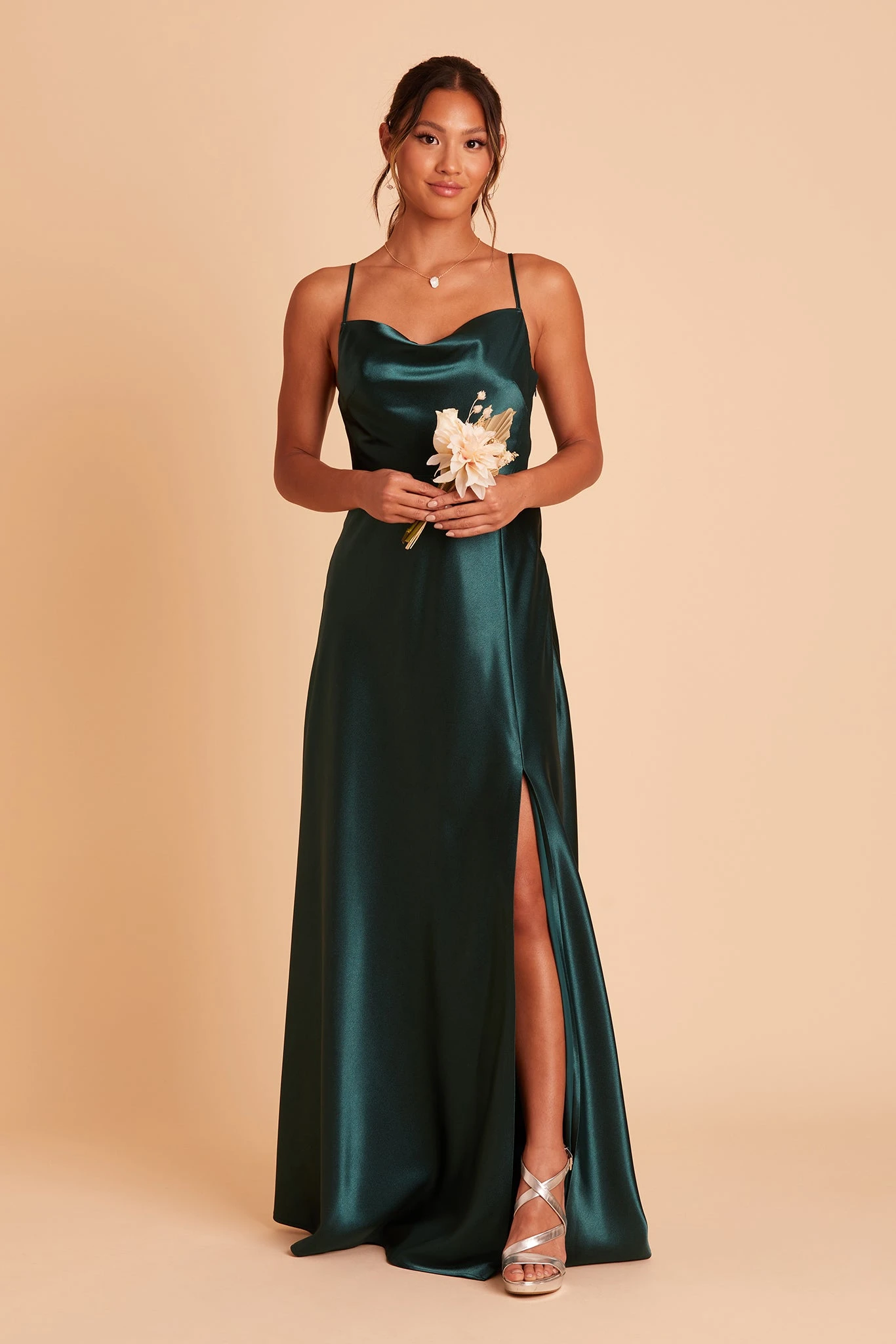 Lisa Long Shiny Satin Dress - Emerald 6 Lisa Long Shiny Satin Dress - Emerald - Image 4