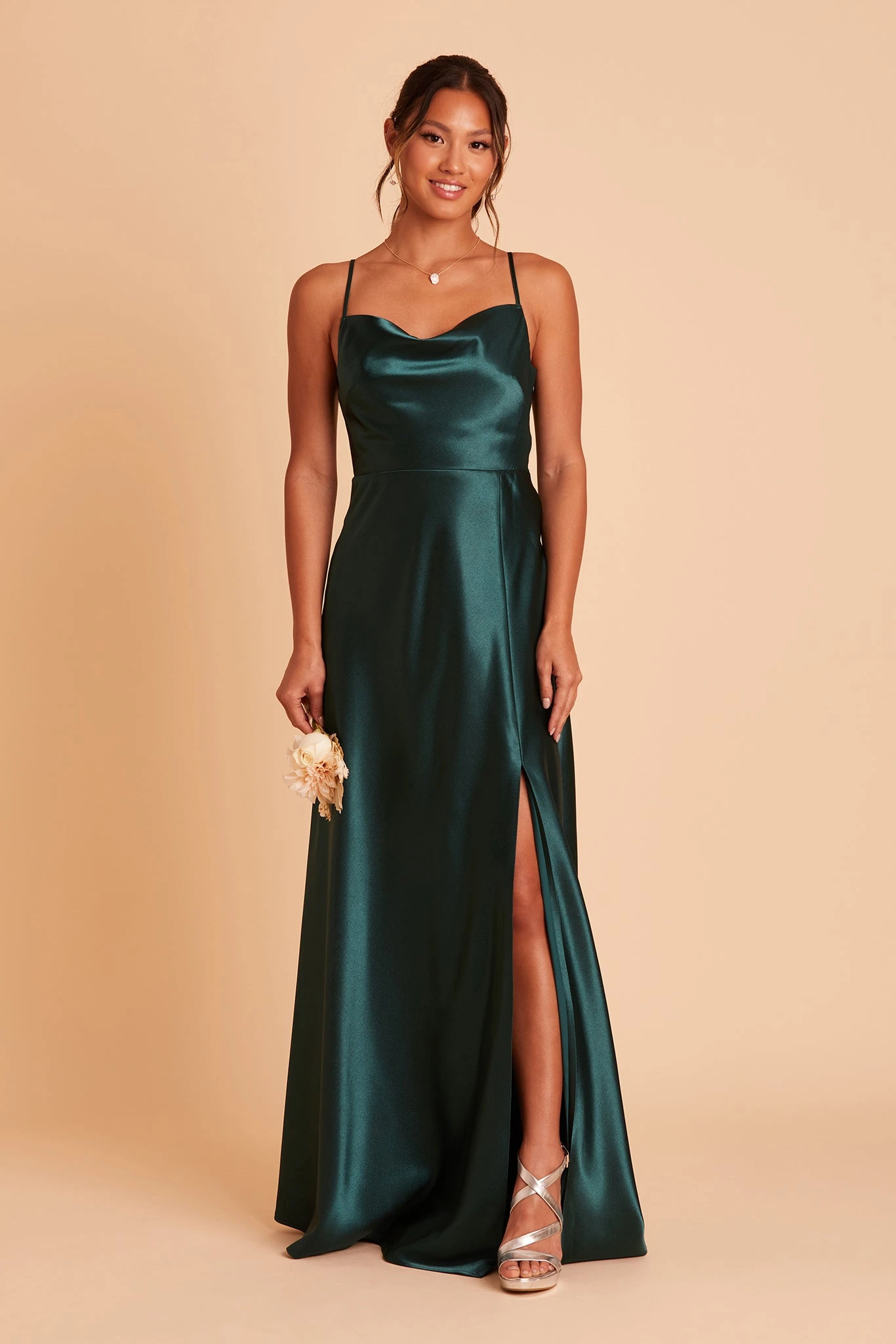 Lisa Long Shiny Satin Dress - Emerald 3 Lisa Long Shiny Satin Dress - Emerald