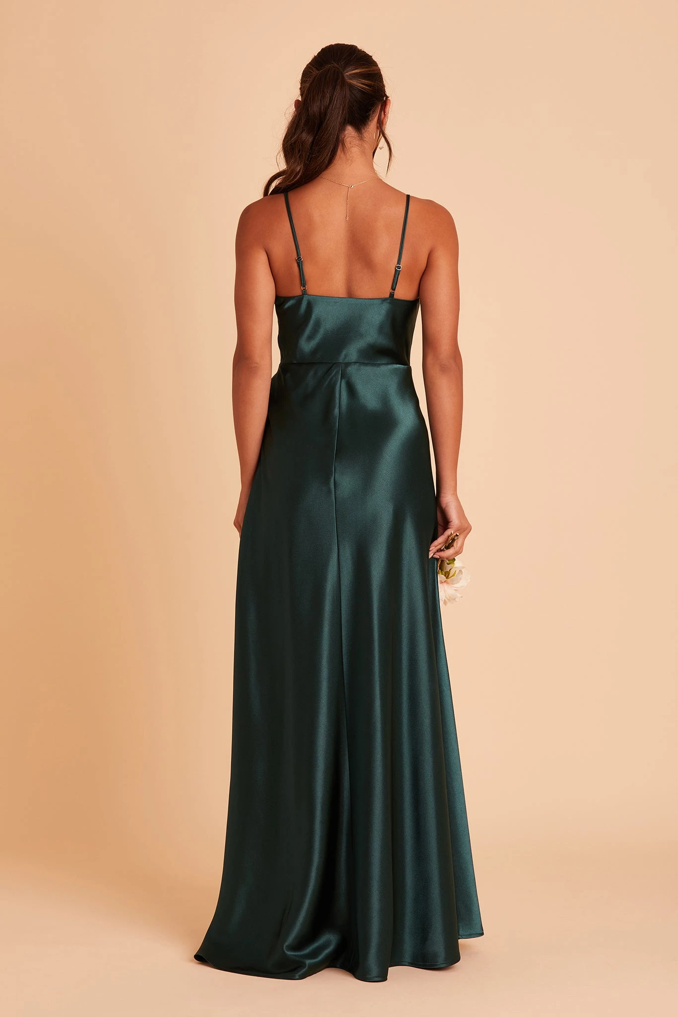 Lisa Long Shiny Satin Dress - Emerald 10 Lisa Long Shiny Satin Dress - Emerald - Image 8