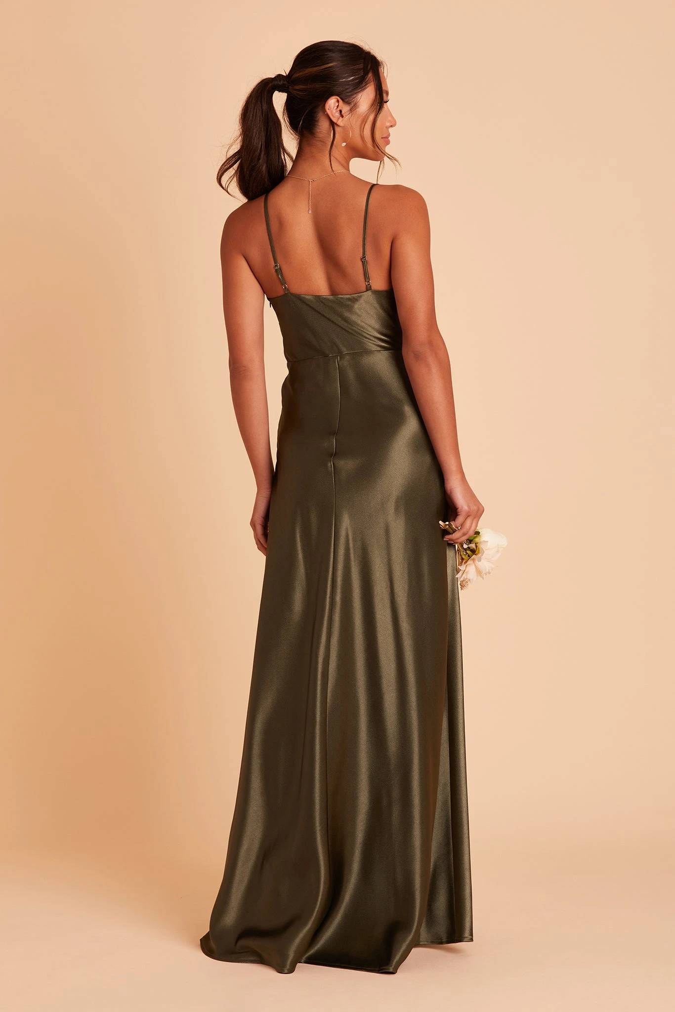 Lisa Long Shiny Satin Dress - Olive 10 Lisa Long Shiny Satin Dress - Olive - Image 8