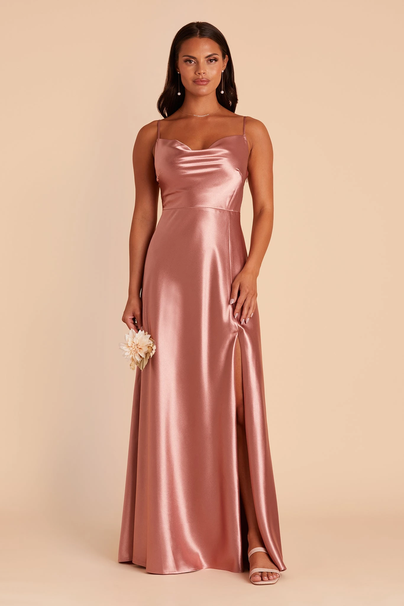 Lisa Long Shiny Satin Dress - Desert Rose 4 Lisa Long Shiny Satin Dress - Desert Rose - Image 2