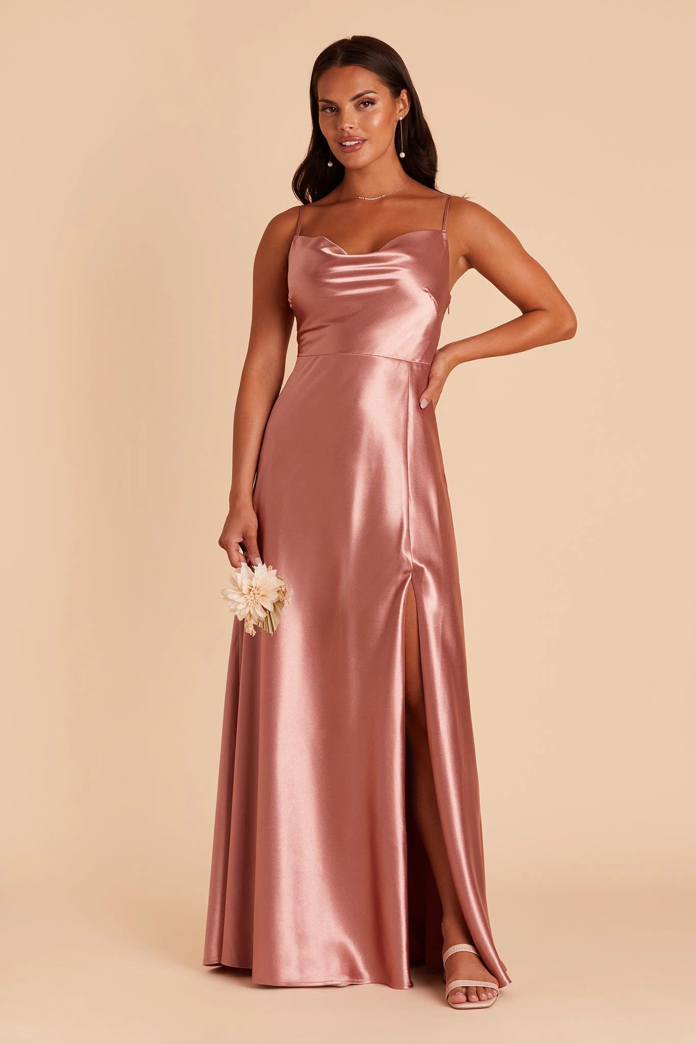 Lisa Long Shiny Satin Dress - Desert Rose 5 Lisa Long Shiny Satin Dress - Desert Rose - Image 3