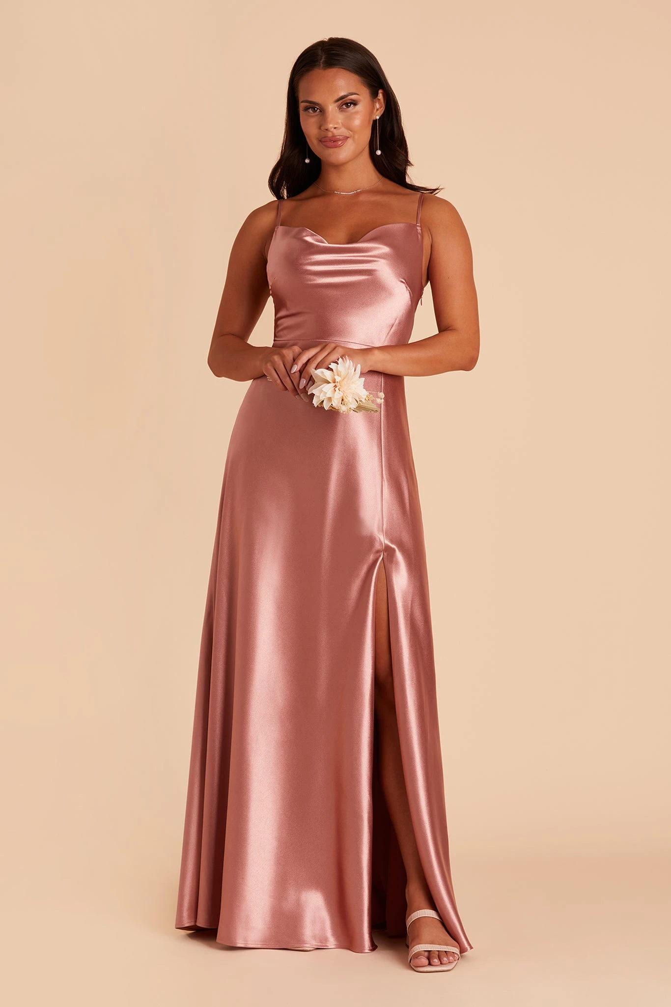 Lisa Long Shiny Satin Dress - Desert Rose 6 Lisa Long Shiny Satin Dress - Desert Rose - Image 4