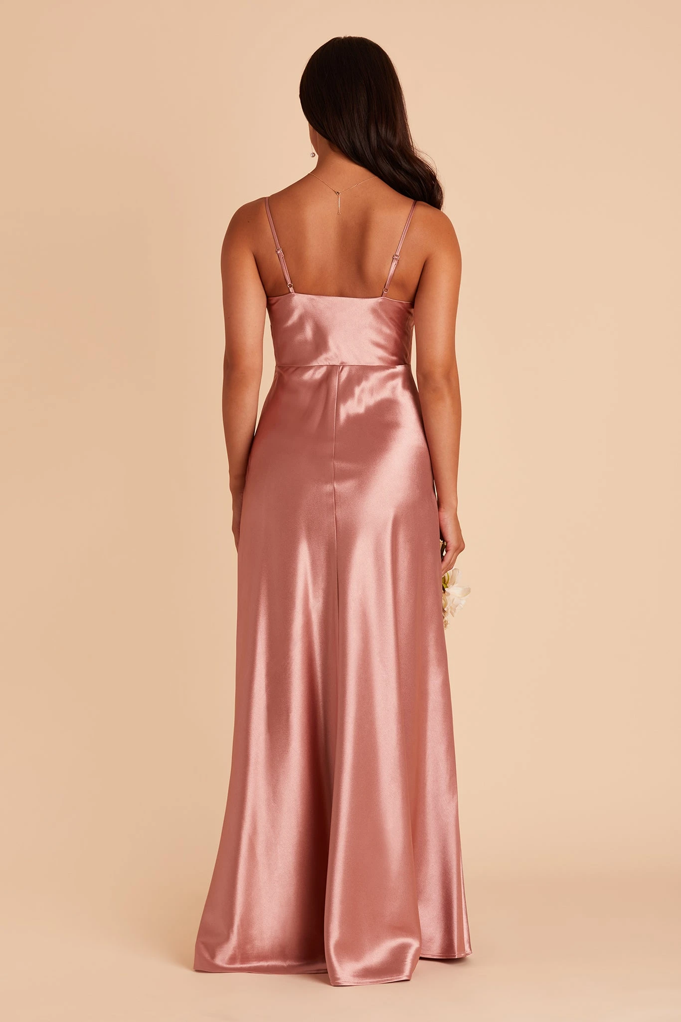 Lisa Long Shiny Satin Dress - Desert Rose 9 Lisa Long Shiny Satin Dress - Desert Rose - Image 7