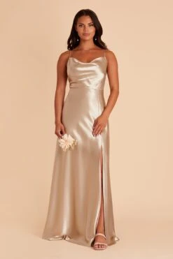 Lisa Long Shiny Satin Dress - Neutral Champagne -Elegance Bridal Store BIRDY GREY LISA LONG SATIN BRIDESMAID DRESS NEUTRAL CHAMPAGNE 01