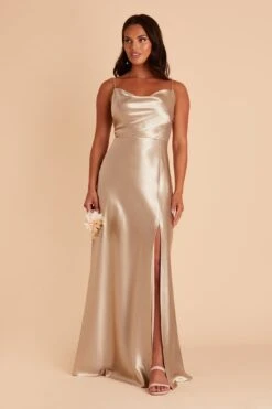 Lisa Long Shiny Satin Dress - Neutral Champagne -Elegance Bridal Store BIRDY GREY LISA LONG SATIN BRIDESMAID DRESS NEUTRAL CHAMPAGNE 05