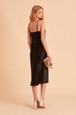 Lisa Shiny Satin Midi Dress - Black -Elegance Bridal Store BIRDY GREY LISA MIDI BRIDESMAID DRESS BLACK 05