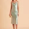 Lisa Shiny Satin Midi Dress - Sage