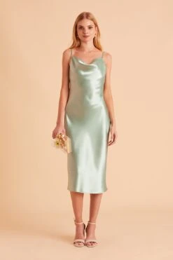 Lisa Shiny Satin Midi Dress - Sage -Elegance Bridal Store BIRDY GREY LISA MIDI BRIDESMAID DRESS SAGE 02