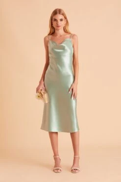 Lisa Shiny Satin Midi Dress - Sage -Elegance Bridal Store BIRDY GREY LISA MIDI BRIDESMAID DRESS SAGE 03