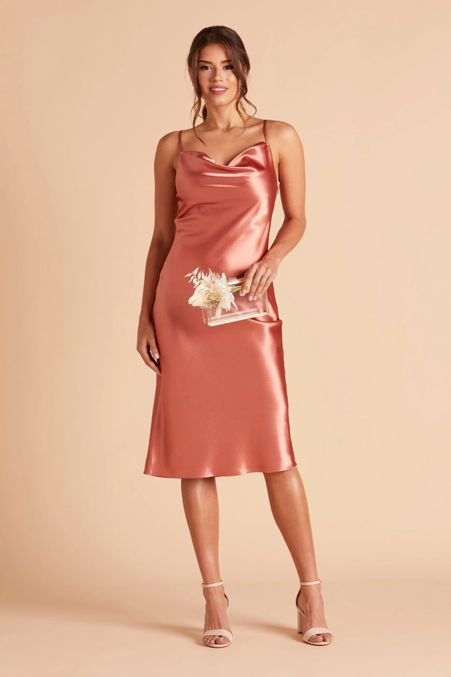 Lisa Shiny Satin Midi Dress - Terracotta 6 Lisa Shiny Satin Midi Dress - Terracotta - Image 4