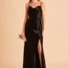Lisa Long Shiny Satin Dress - Black