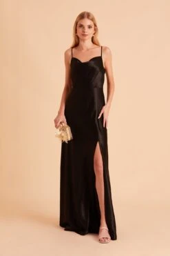 Lisa Long Shiny Satin Dress - Black -Elegance Bridal Store BIRDY GREY LISA SLIT BRIDESMAID DRESS BLACK 04