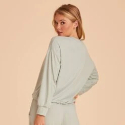 Crew Neck Sweatshirt - Sage -Elegance Bridal Store BIRDY GREY LOUNGEWEAR CREWNECK SAGE 04