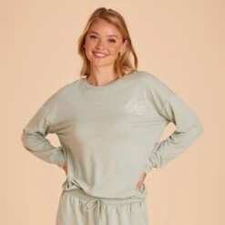 Crew Neck Sweatshirt - Sage -Elegance Bridal Store BIRDY GREY LOUNGEWEAR CREWNECK SAGE 05