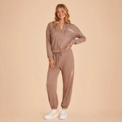 Zip Up Hoodie - Cocoa -Elegance Bridal Store BIRDY GREY LOUNGEWEAR HOODIE COCOA 02