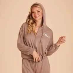 Zip Up Hoodie - Cocoa -Elegance Bridal Store BIRDY GREY LOUNGEWEAR HOODIE COCOA 05