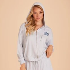 Zip Up Hoodie - Dusty Blue -Elegance Bridal Store BIRDY GREY LOUNGEWEAR HOODIE DUSTY BLUE 04