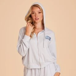 Zip Up Hoodie - Dusty Blue -Elegance Bridal Store BIRDY GREY LOUNGEWEAR HOODIE DUSTY BLUE 06