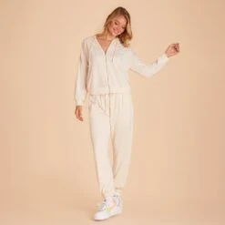 Zip Up Hoodie - Vanilla Cream -Elegance Bridal Store BIRDY GREY LOUNGEWEAR HOODIE VANILLA CREAM 01