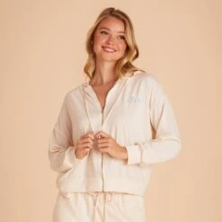 Zip Up Hoodie - Vanilla Cream -Elegance Bridal Store BIRDY GREY LOUNGEWEAR HOODIE VANILLA CREAM 06