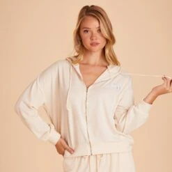 Zip Up Hoodie - Vanilla Cream -Elegance Bridal Store BIRDY GREY LOUNGEWEAR HOODIE VANILLA CREAM 07