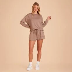 Sweat Shorts - Cocoa -Elegance Bridal Store BIRDY GREY LOUNGEWEAR SWEAT SHORTS COCOA 01