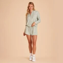 Sweat Shorts - Sage -Elegance Bridal Store BIRDY GREY LOUNGEWEAR SWEAT SHORTS SAGE 02