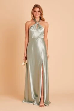 Monica Shiny Satin Dress - Sage