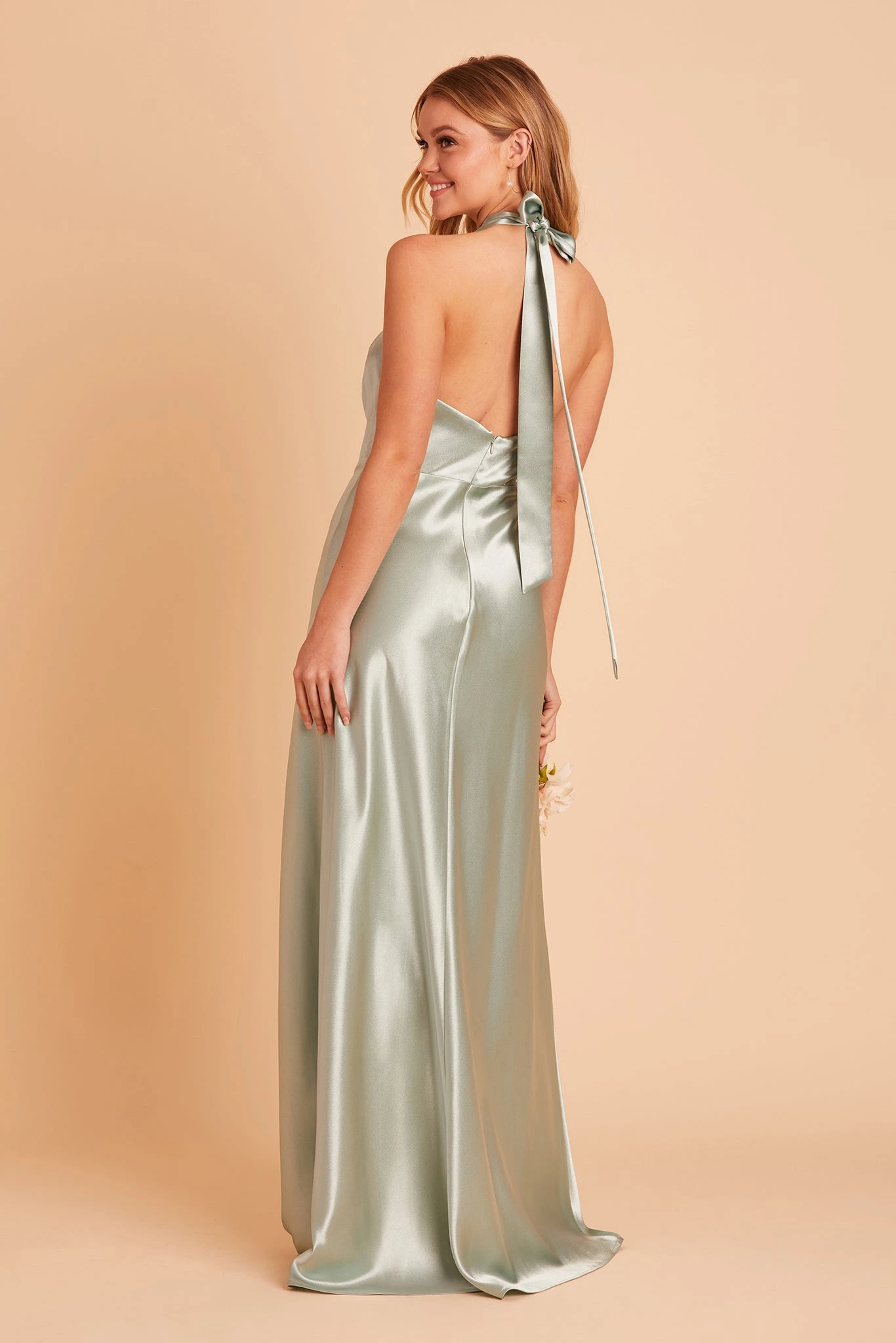 Monica Shiny Satin Dress - Sage 8 Monica Shiny Satin Dress - Sage - Image 6