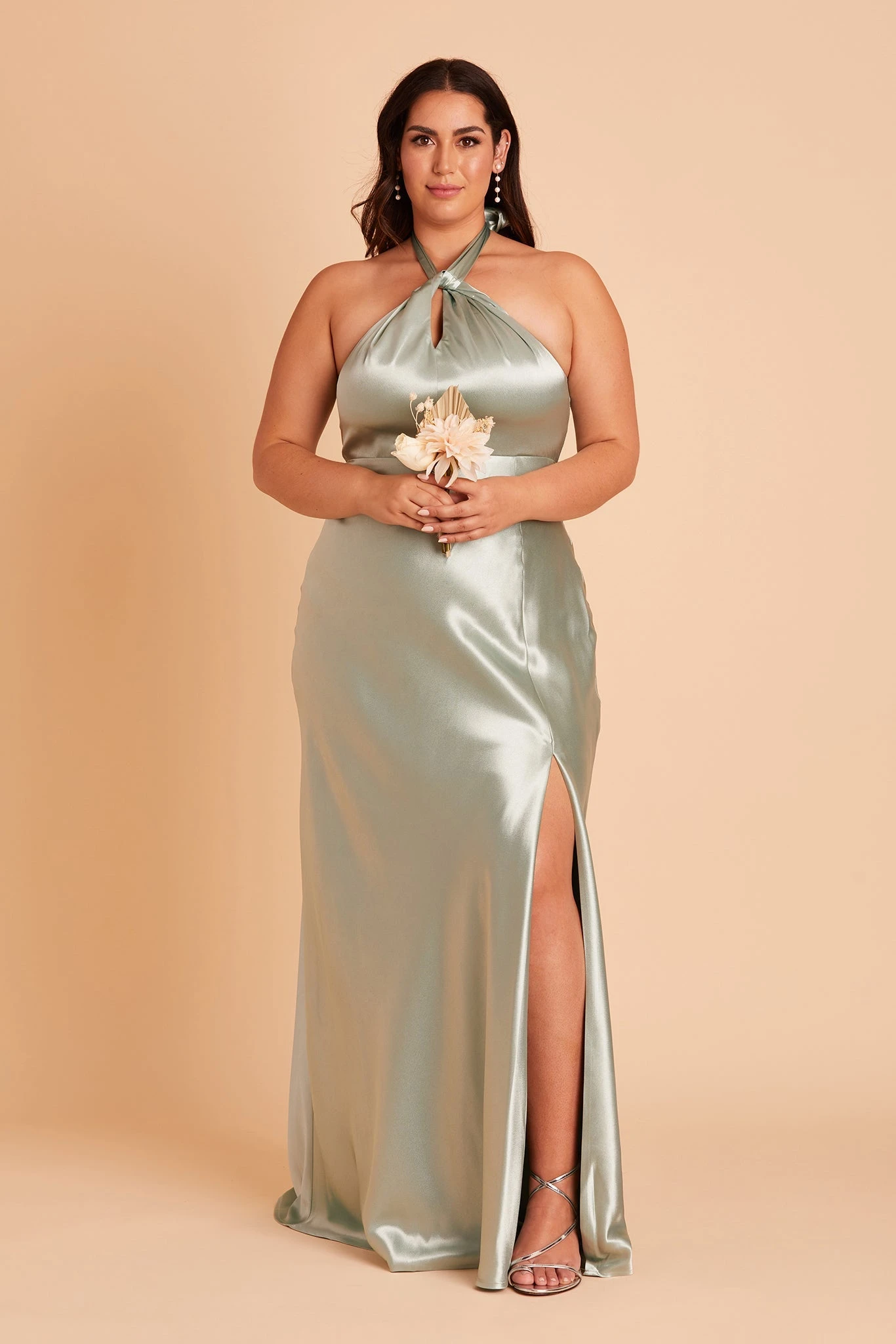 Monica Shiny Satin Dress - Sage 13 Monica Shiny Satin Dress - Sage - Image 11