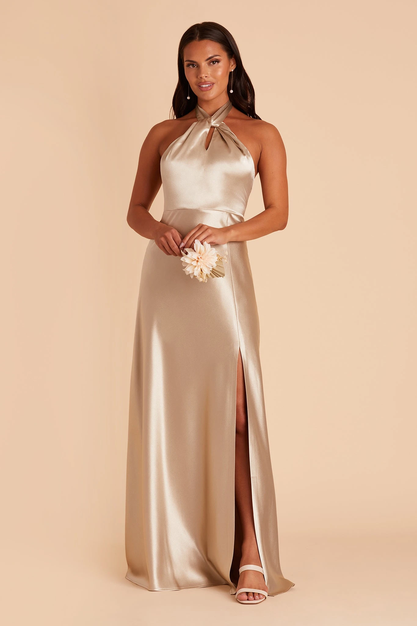Monica Shiny Satin Dress - Neutral Champagne 4 Monica Shiny Satin Dress - Neutral Champagne - Image 2