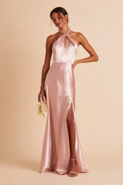 Monica Shiny Satin Dress - Rose Gold -Elegance Bridal Store BIRDY GREY MONICA SLIT BRIDESMAID DRESS ROSE GOLD 03