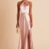 Monica Shiny Satin Dress - Rose Gold 1 Monica Shiny Satin Dress - Rose Gold -Elegance Bridal Store BIRDY GREY MONICA SLIT BRIDESMAID DRESS ROSE GOLD 04