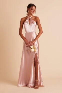 Monica Shiny Satin Dress - Rose Gold -Elegance Bridal Store BIRDY GREY MONICA SLIT BRIDESMAID DRESS ROSE GOLD 06