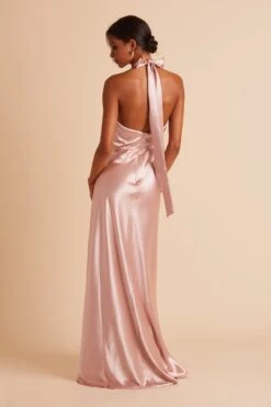 Monica Shiny Satin Dress - Rose Gold -Elegance Bridal Store BIRDY GREY MONICA SLIT BRIDESMAID DRESS ROSE GOLD 07