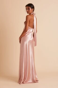 Monica Shiny Satin Dress - Rose Gold -Elegance Bridal Store BIRDY GREY MONICA SLIT BRIDESMAID DRESS ROSE GOLD 08