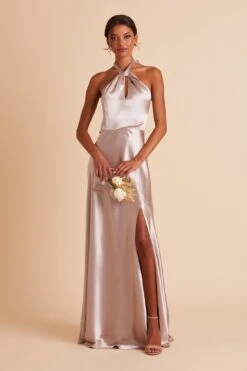 Monica Shiny Satin Dress - Taupe -Elegance Bridal Store BIRDY GREY MONICA SLIT BRIDESMAID DRESS TAUPE 02