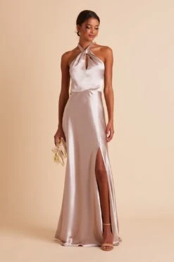 Monica Shiny Satin Dress - Taupe -Elegance Bridal Store BIRDY GREY MONICA SLIT BRIDESMAID DRESS TAUPE 04